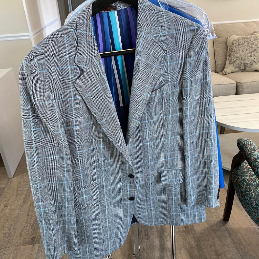 Etro Milano Mens Black And Blue Houndstooth, Plaid Sport Coat